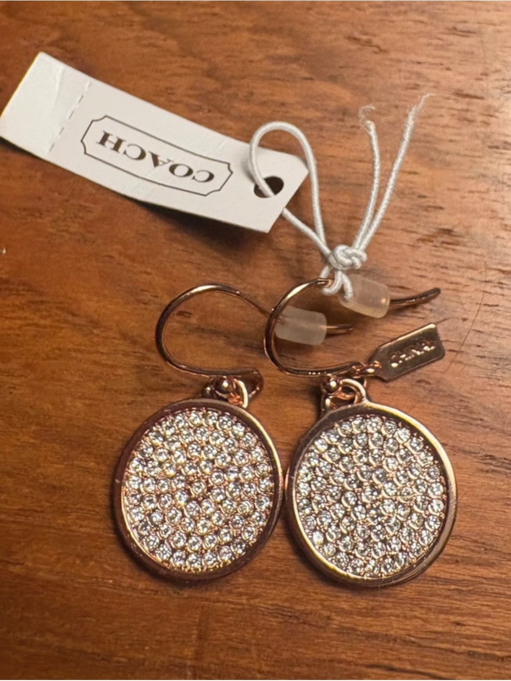 Coach Rose Gold Crystal Pavé Round Drop Earrings